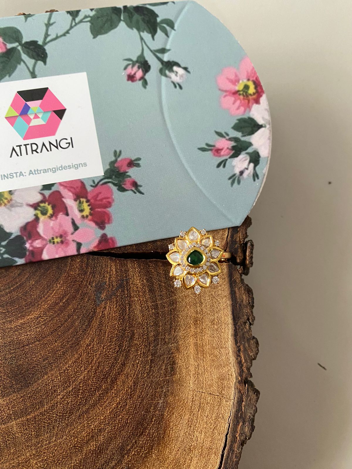 Nutan Polki Moissanite Tiny Floral Uncut Diamond Ring | Adjustable