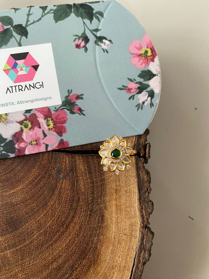 Nutan Polki Moissanite Tiny Floral Uncut Diamond Ring | Adjustable