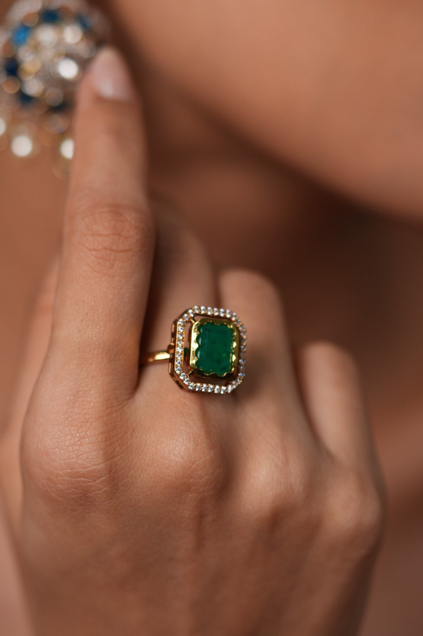 Selvi Coloured Stone Indo Western Ring | Adjustable
