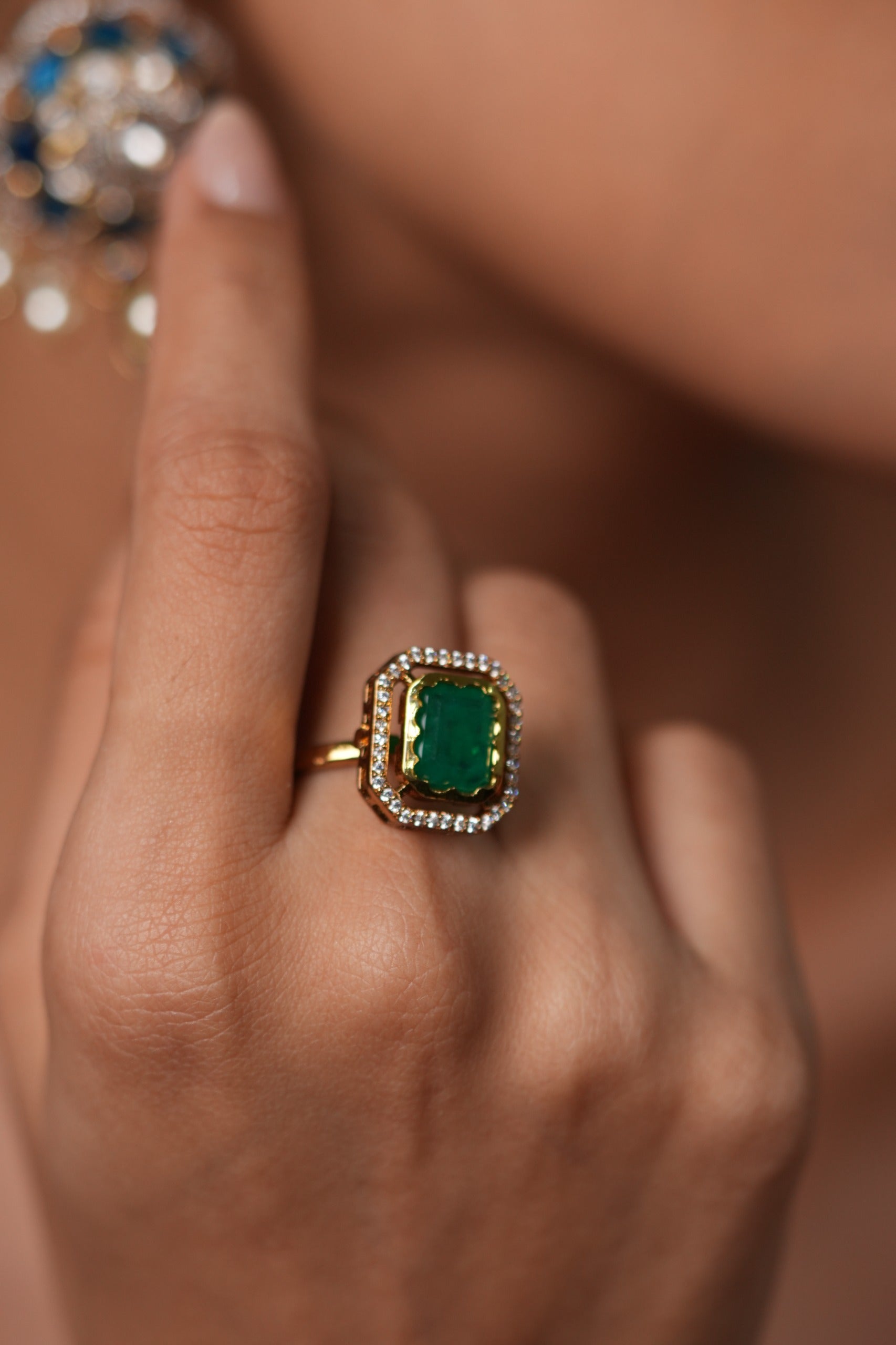 Selvi Coloured Stone Indo Western Ring | Adjustable