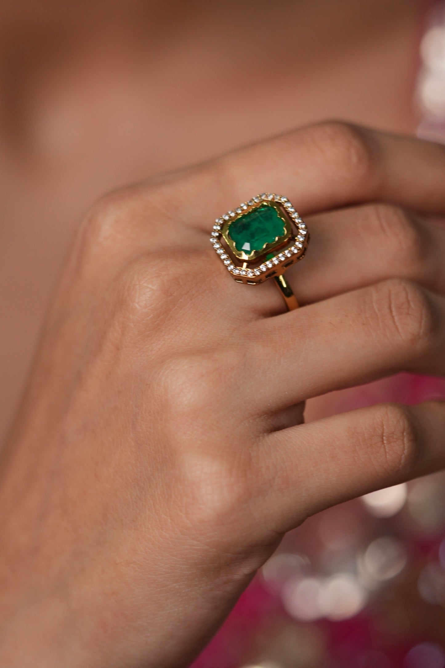 Selvi Coloured Stone Indo Western Ring | Adjustable