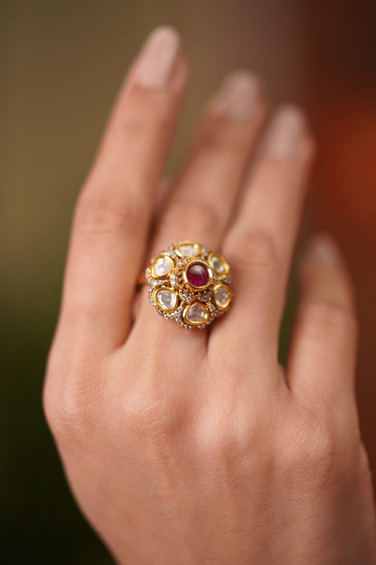 Mini Phool Polki Moissanite Uncut Diamond Ring | Adjustable