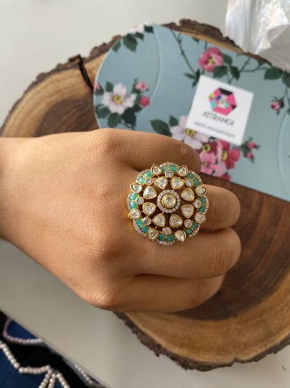 Mira Polki Moissanite Floral Uncut Diamond Ring | Adjustable