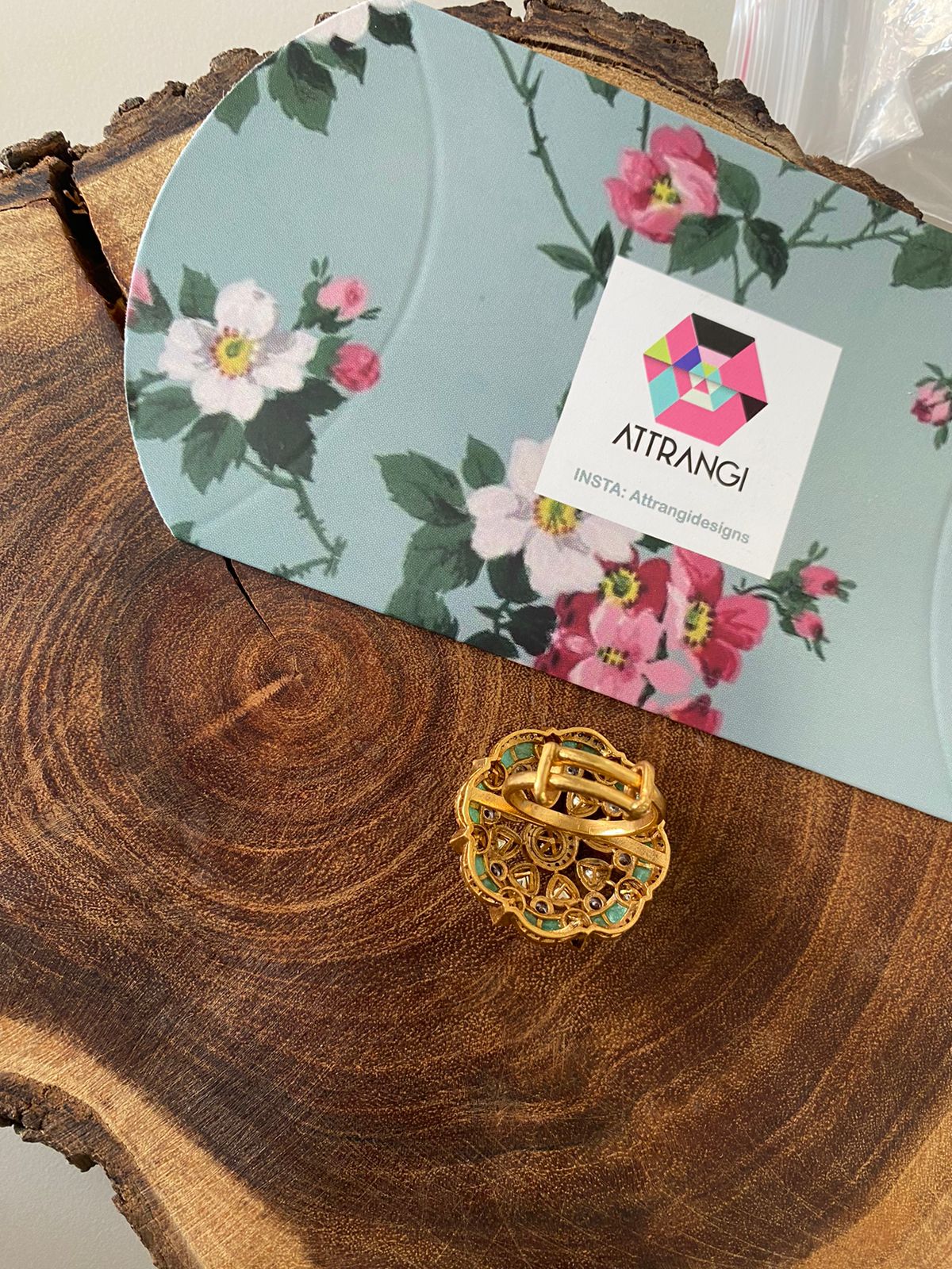 Mira Polki Moissanite Floral Uncut Diamond Ring | Adjustable