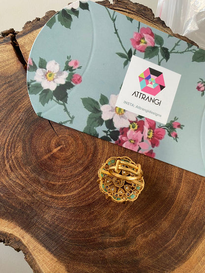 Mira Polki Moissanite Floral Uncut Diamond Ring | Adjustable