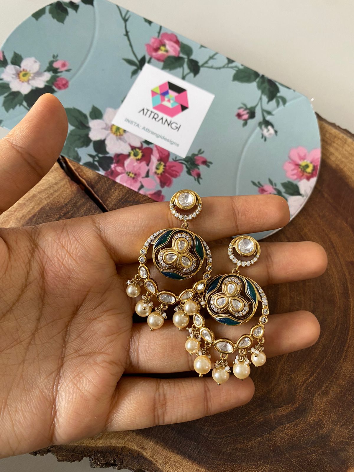 Dhadak Polki Moissanite Mid Sized Chandbali Earring
