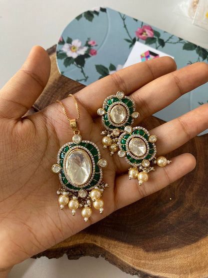 Pratima Polki Moissanite Epoxy Meena Indian Pendant Set