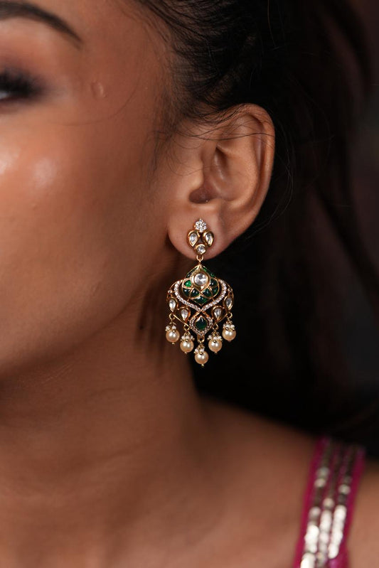 Bhargavi Moissanite Mini Polki Meenakari Chandbali