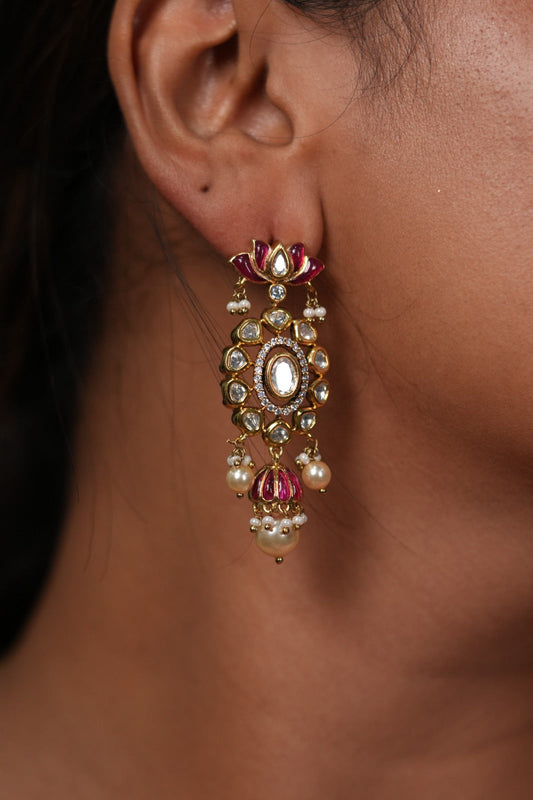 Sashvi Polki Moissanite Floral Mid sized Indian Earring