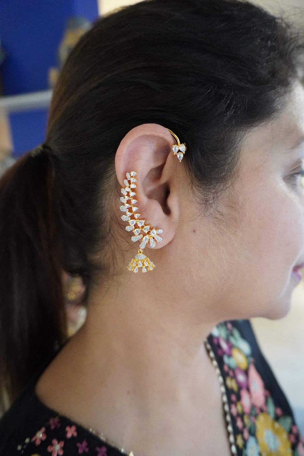 Sparkling Diamond Jhumki Earcuff Earring