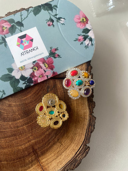 Big Navratna Diamond Indo western Studs| GemZ