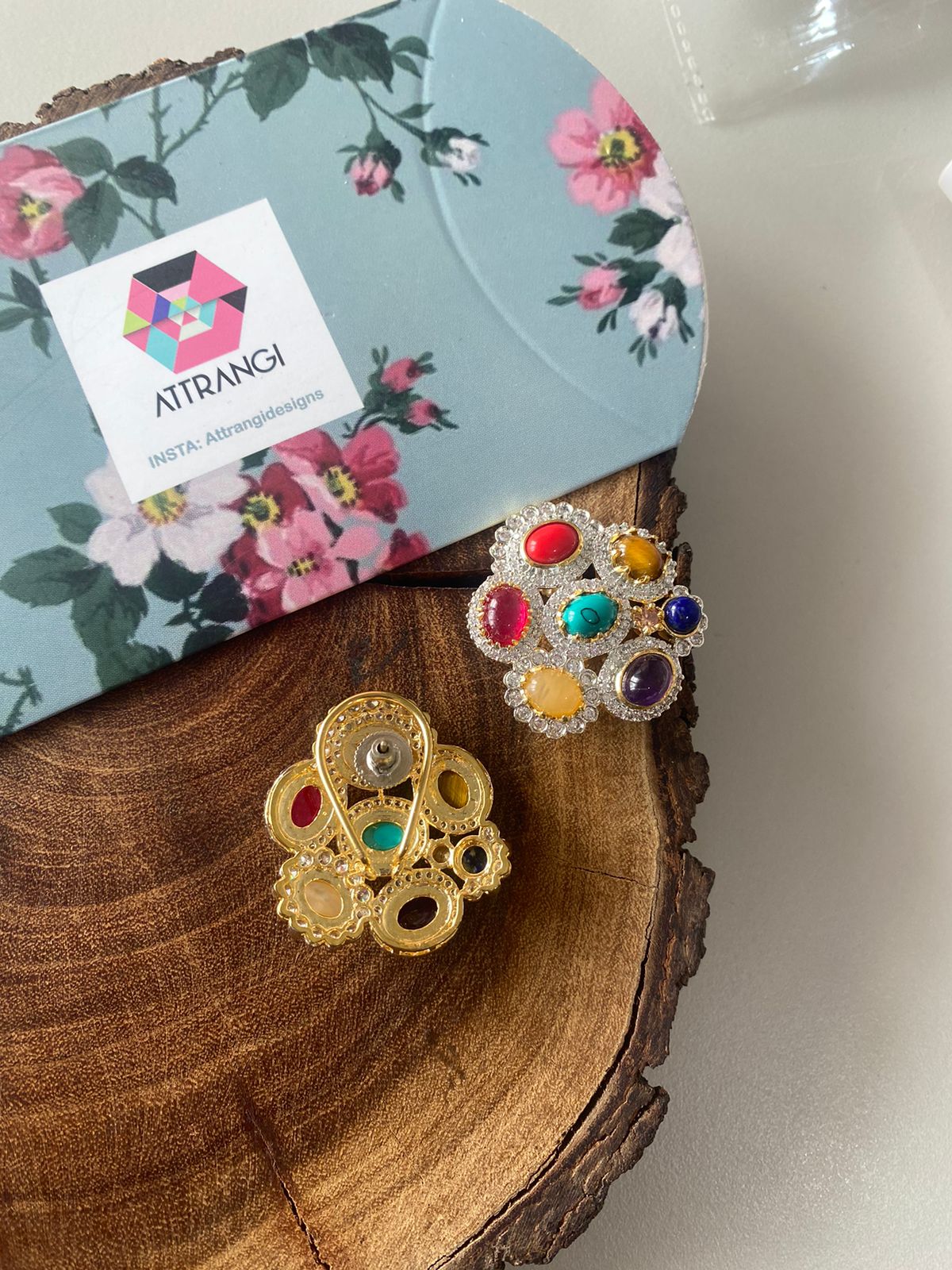 Big Navratna Diamond Indo western Studs| GemZ