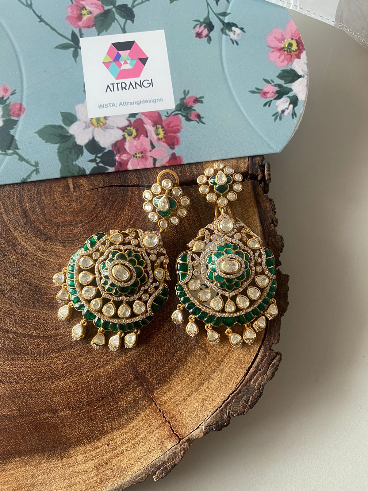Shubhika Designer Indian Polki Moissanite Earrings