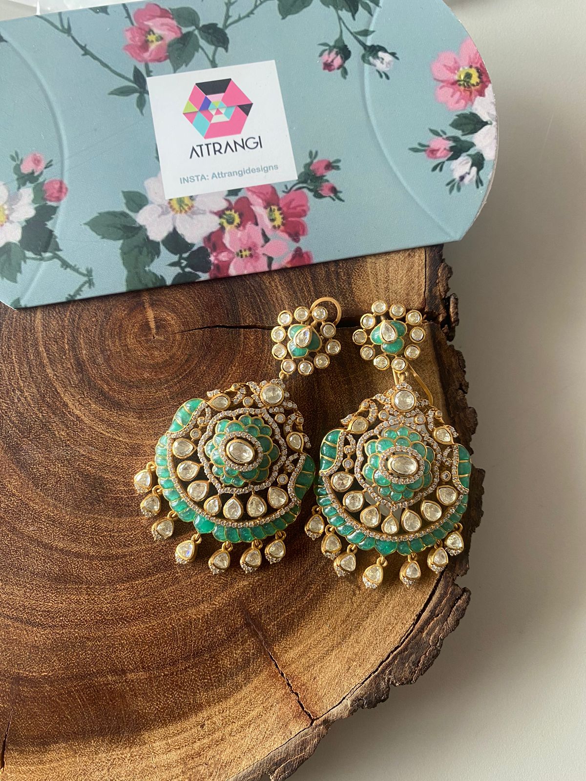 Shubhika Designer Indian Polki Moissanite Earrings
