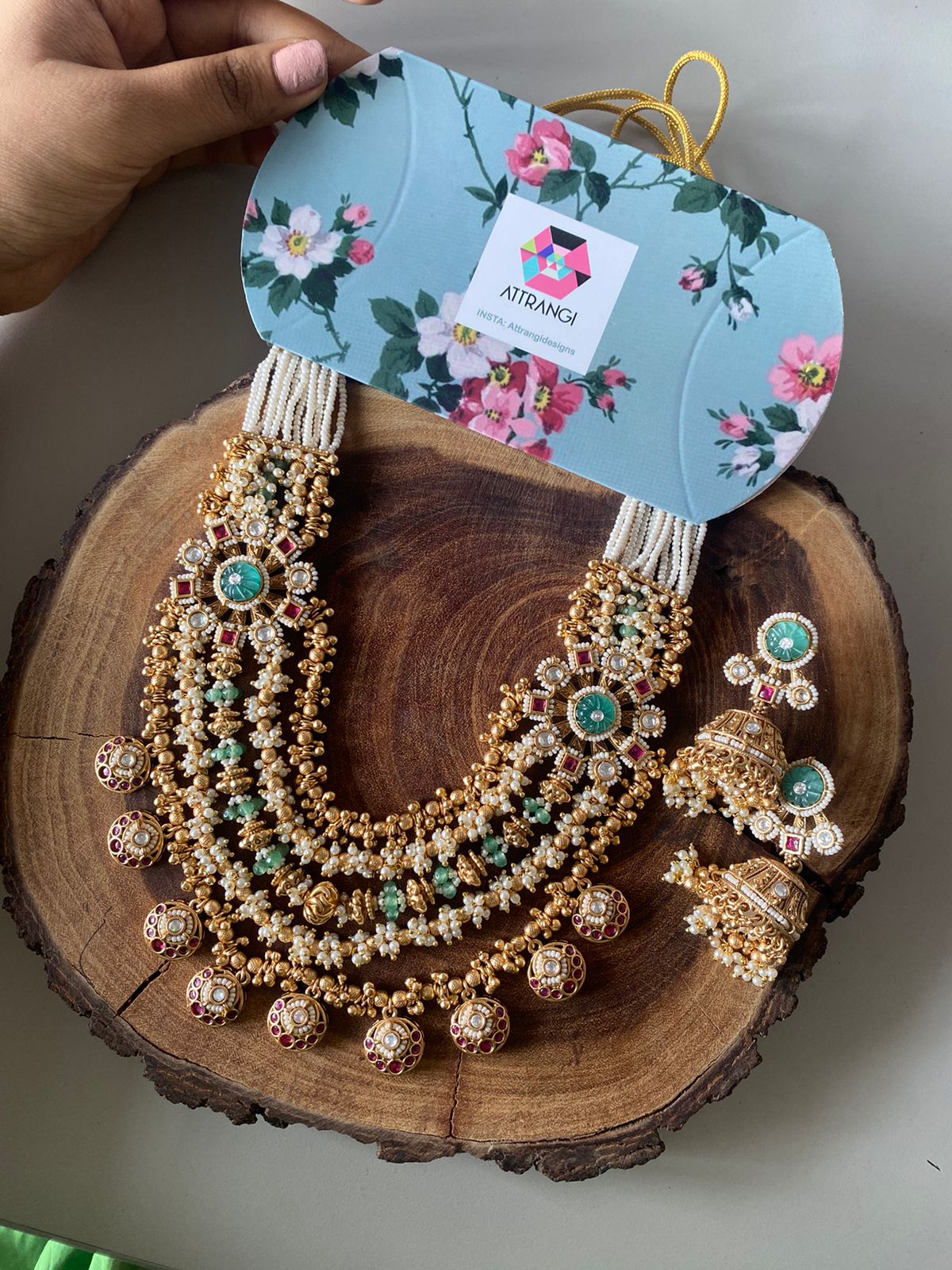 Jeevitha 5 line Gold Traditional Necklace Set with Jhumkas | Sone Pe Suhaga