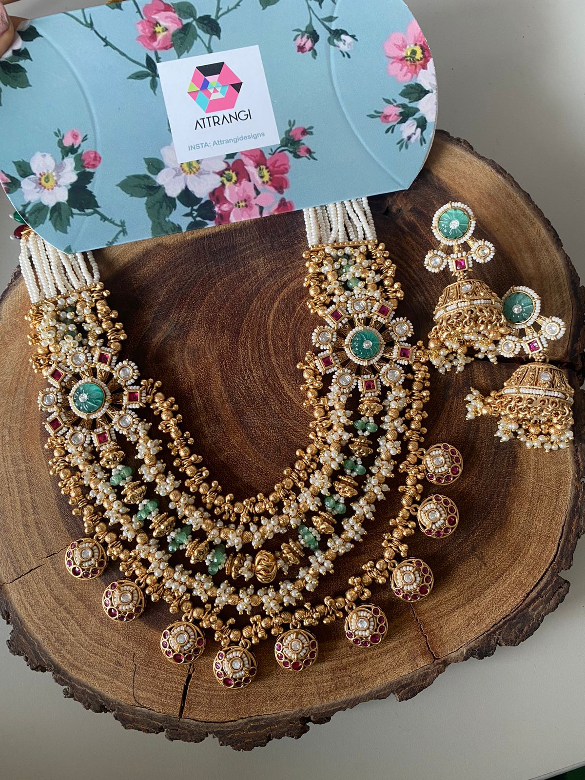 Jeevitha 5 line Gold Traditional Necklace Set with Jhumkas | Sone Pe Suhaga