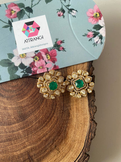 Sarita Polki Moissanite Coloured Stone Indian Studs