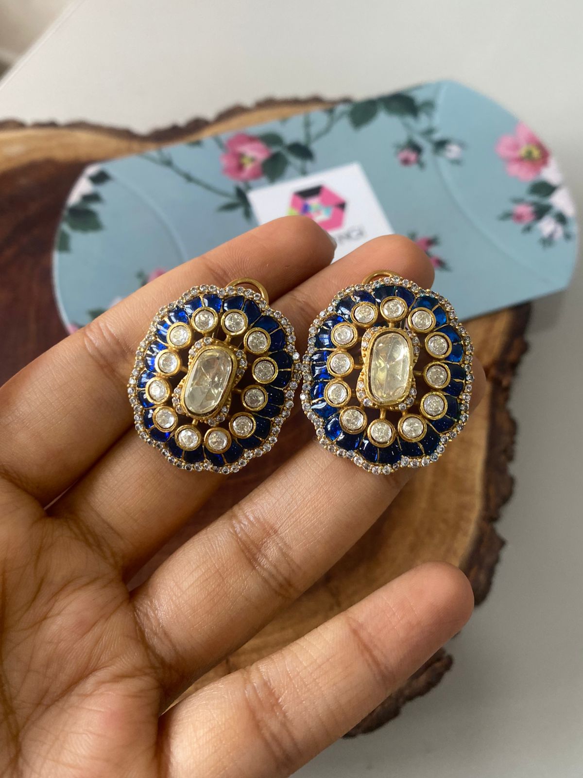 Sonam Moissanite Polki Uncut Diamond Studs | Epoxy