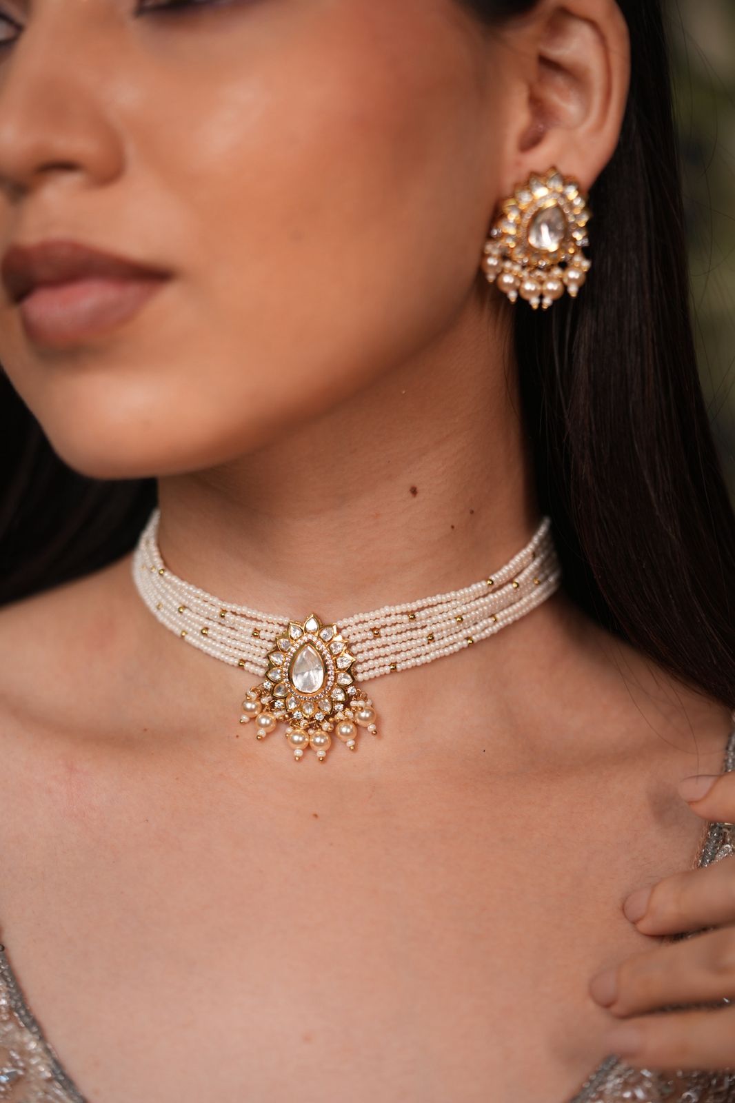 Mithu Pearl Polki Moissanite Choker Set