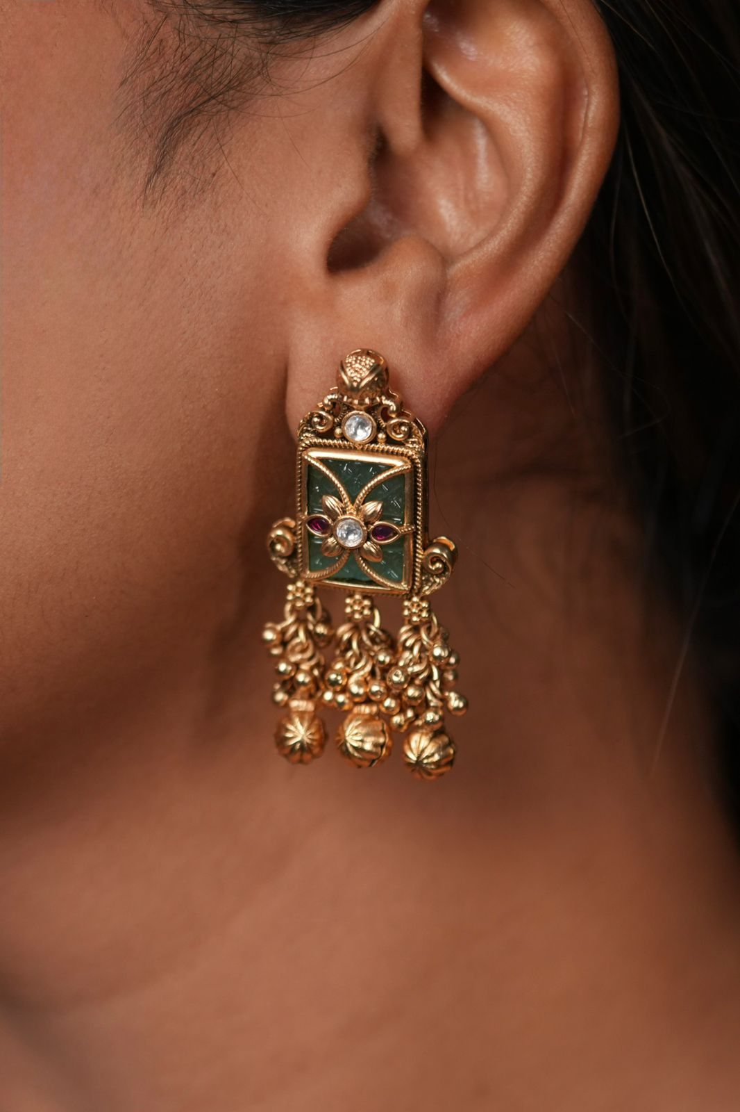 Trushita Overlay Gold Drop Stud Earrings