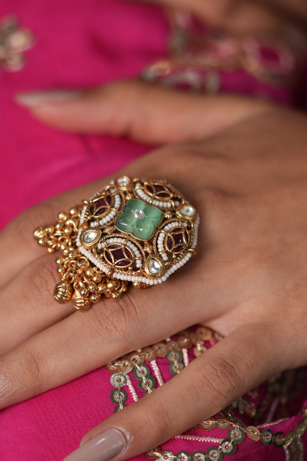 Suhani Gold Traditional Oversized Statement Ring | Sone Pe Suhaga