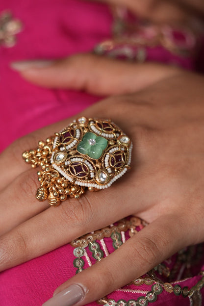 Suhani Gold Traditional Oversized Statement Ring | Sone Pe Suhaga