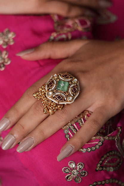Suhani Gold Traditional Oversized Statement Ring | Sone Pe Suhaga