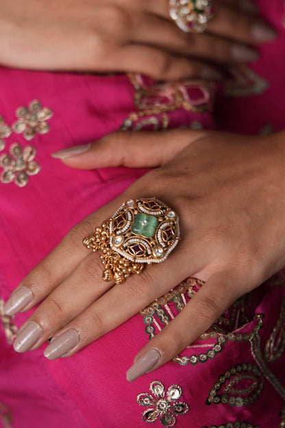 Suhani Gold Traditional Oversized Statement Ring | Sone Pe Suhaga