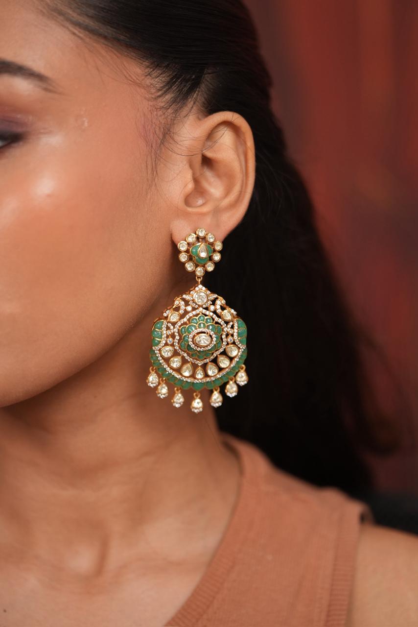 Shubhika Designer Indian Polki Moissanite Earrings