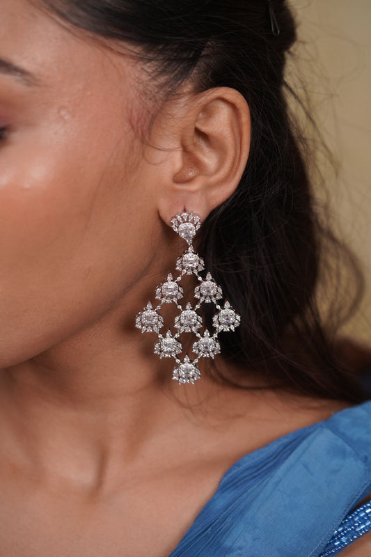 Fiona Diamond Stiff Long Dangler Earrings