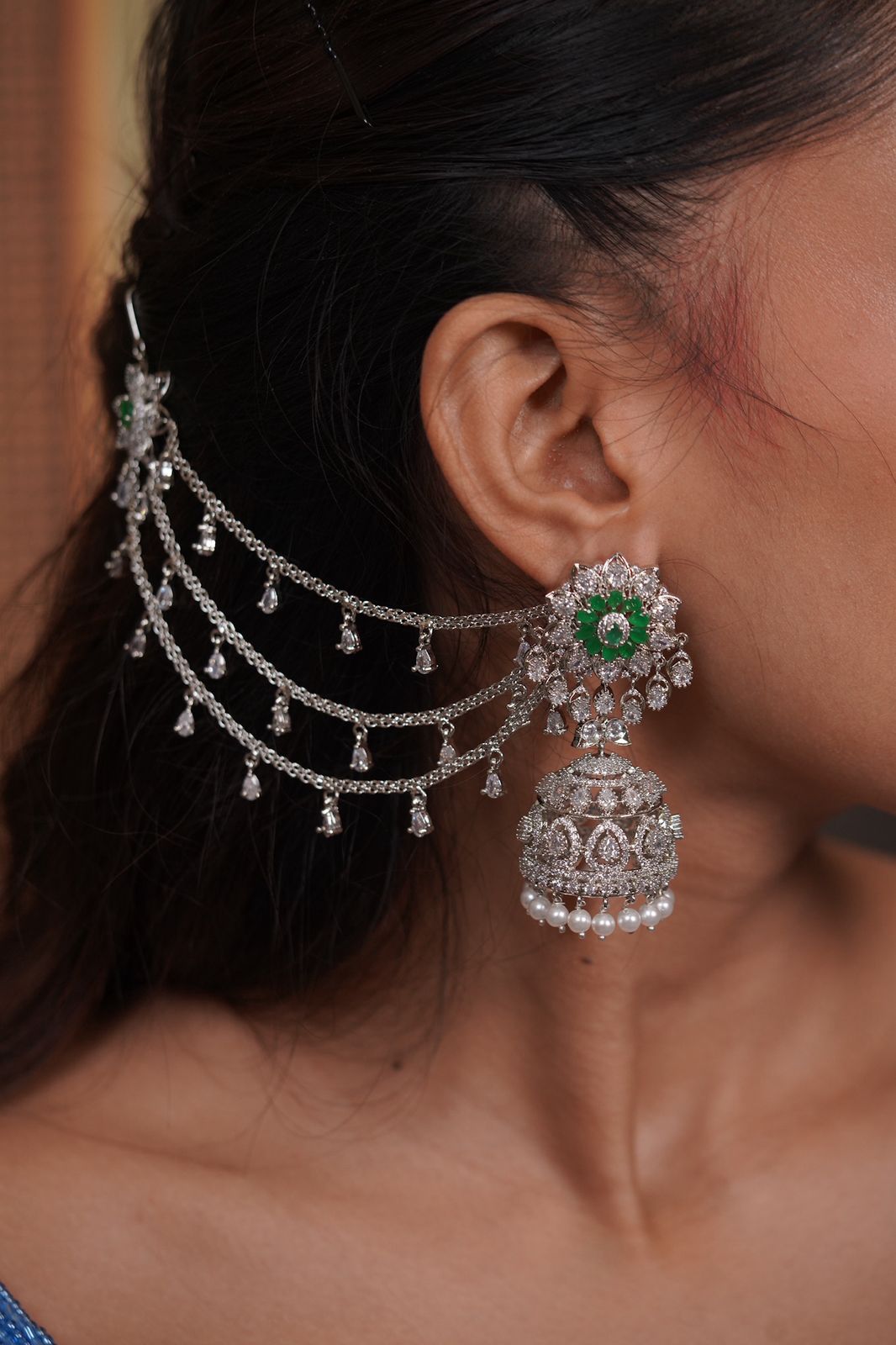 Iconic Diamond Big Jhumka with Hairchain