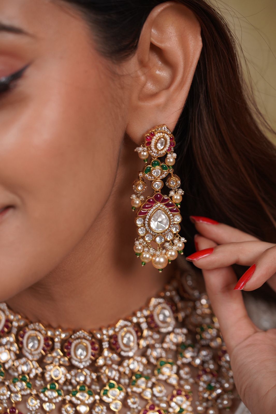 Sadabahar Bridal Heavy Polki Emerald Set