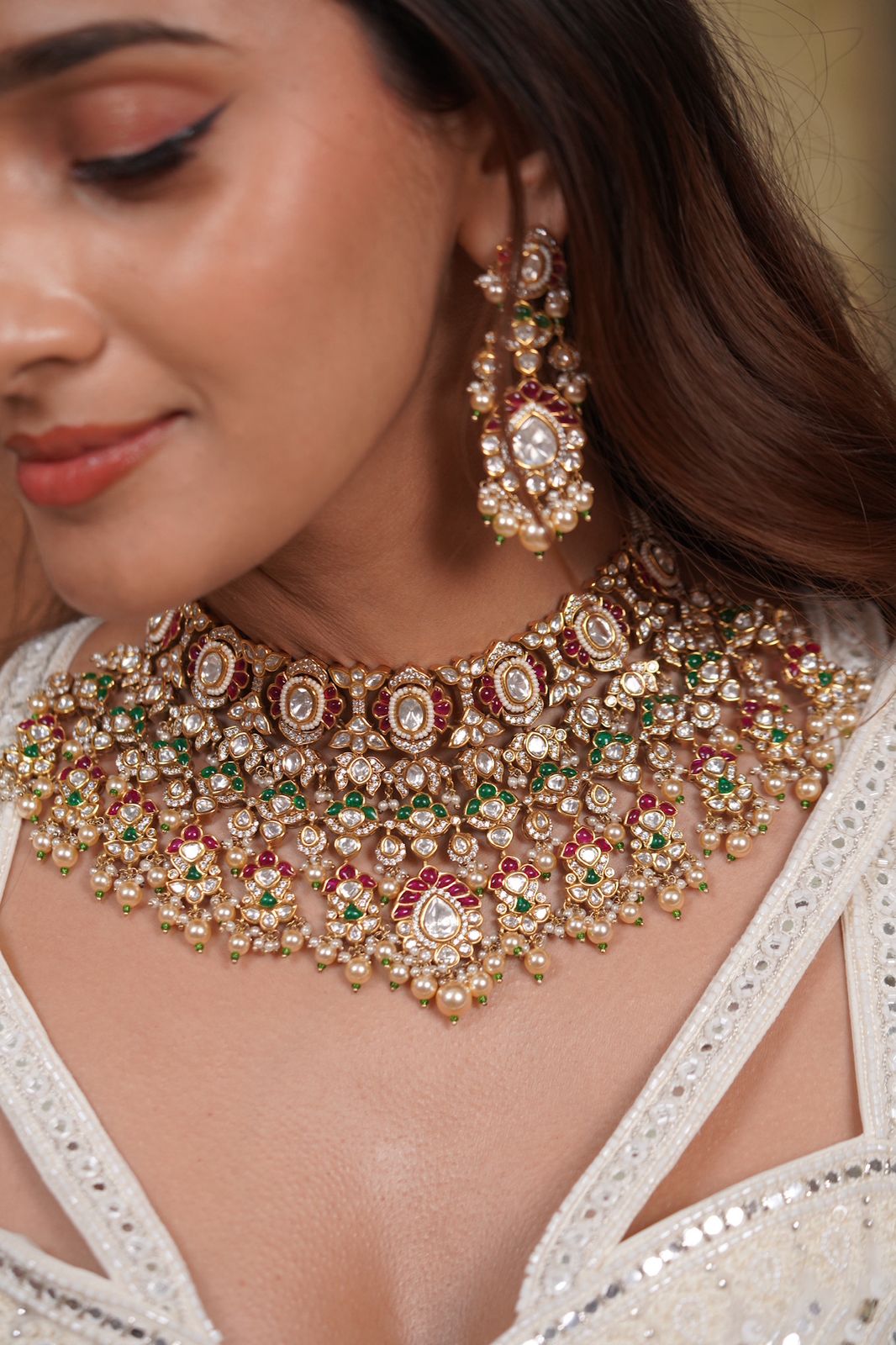 Sadabahar Bridal Heavy Polki Emerald Set