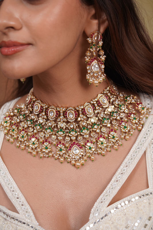 Sadabahar Bridal Heavy Polki Emerald Set