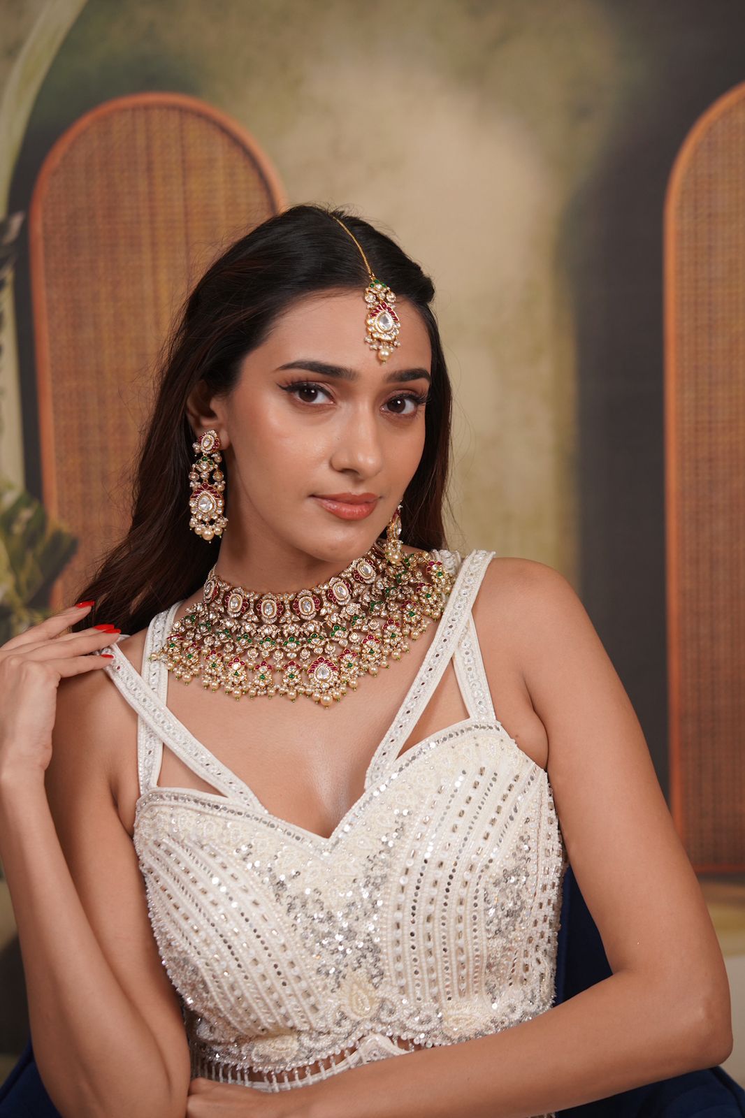 Sadabahar Bridal Heavy Polki Emerald Set