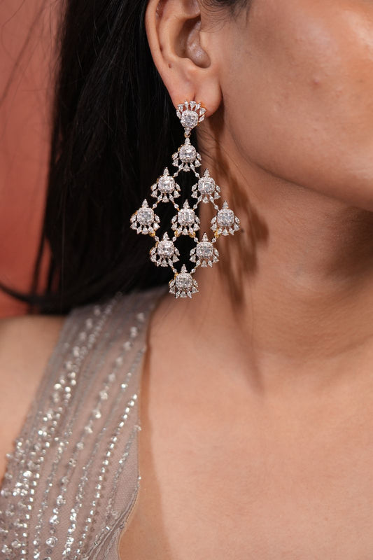 Fiona Diamond Stiff Long Dangler Earrings