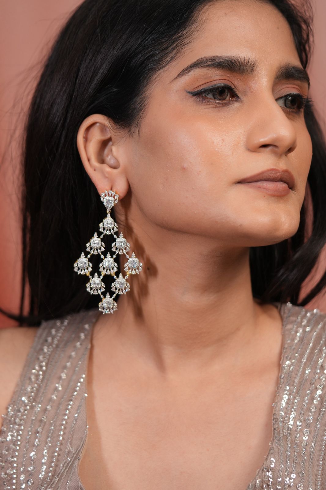 Fiona Diamond Stiff Long Dangler Earrings