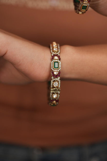 Samohar Polki Uncut Diamond Moissanite Ruby Green Bangle  | Openable