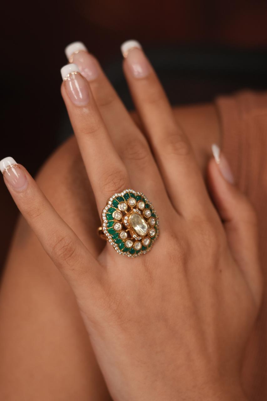 Sonam Moissanite Polki Indian Ring | Adjustable