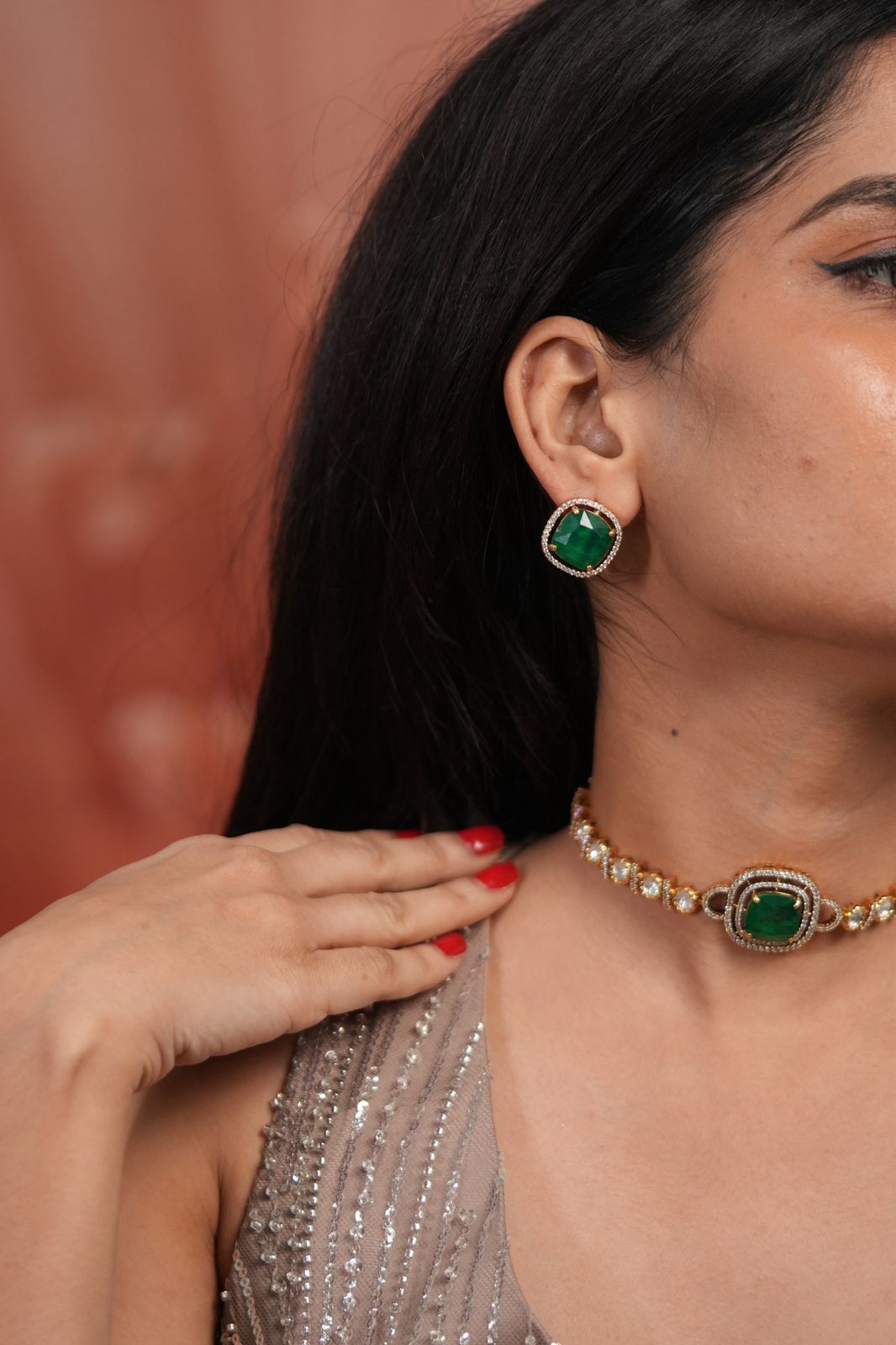Firki Polki Moissanite Sleek Choker Set with Studs
