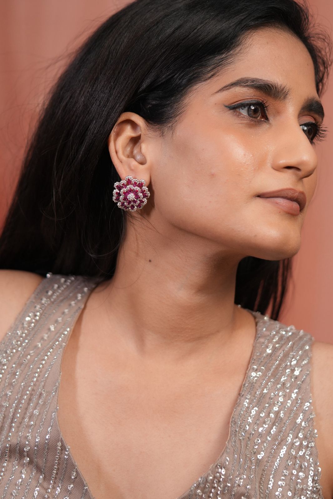 Mahua Diamond Next to Real Floral Studs