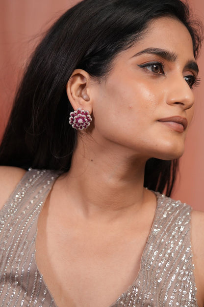 Mahua Diamond Next to Real Floral Studs