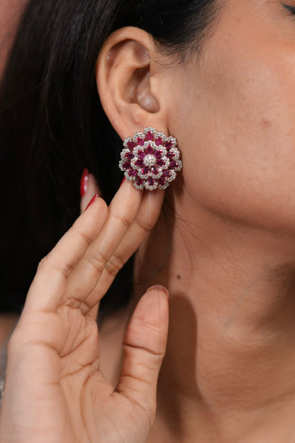 Mahua Diamond Next to Real Floral Studs