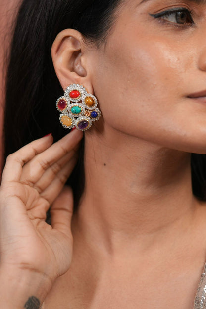 Big Navratna Diamond Indo western Studs| GemZ