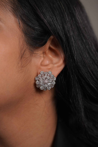 Mahua Diamond Next to Real Floral Studs