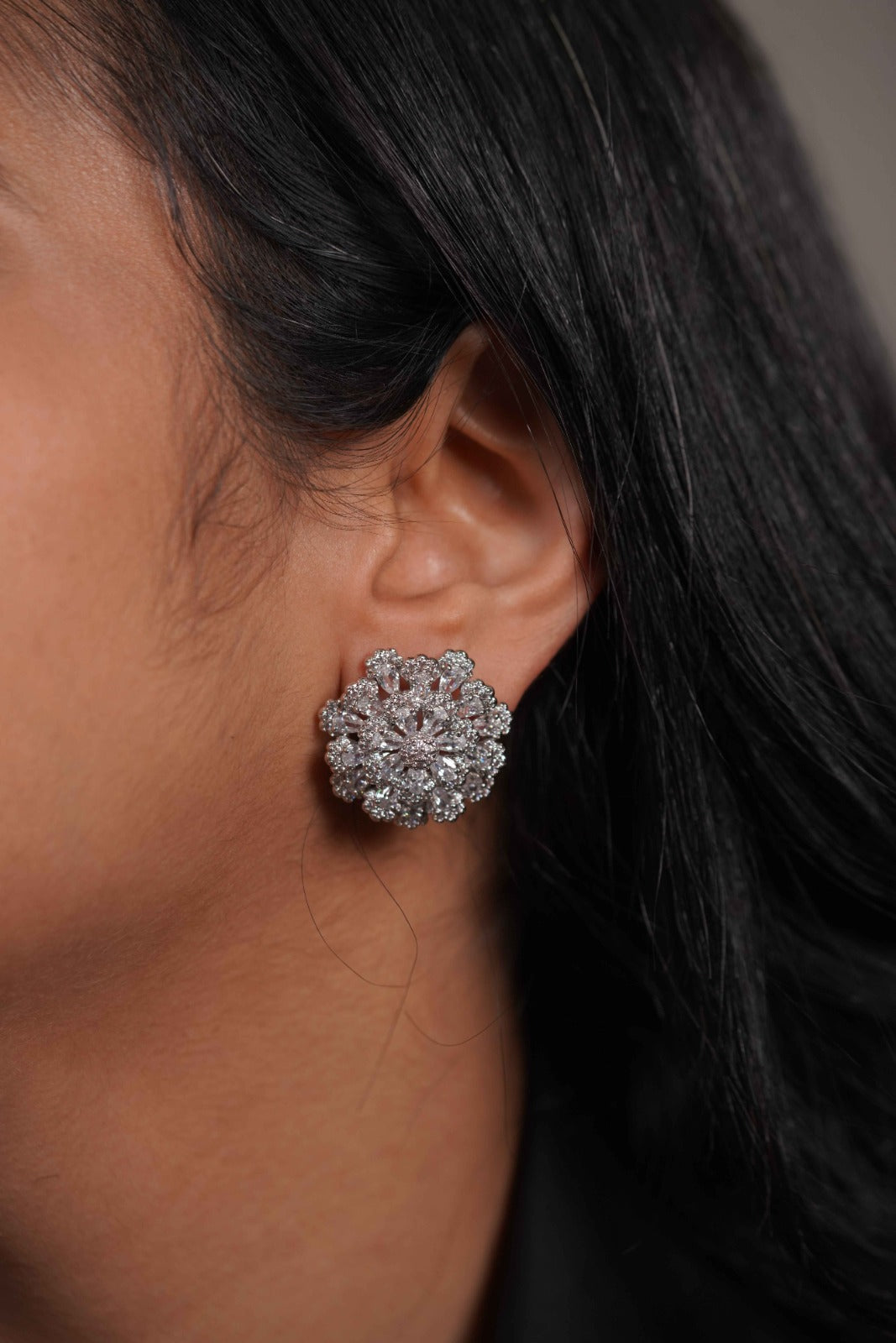 Mahua Diamond Next to Real Floral Studs