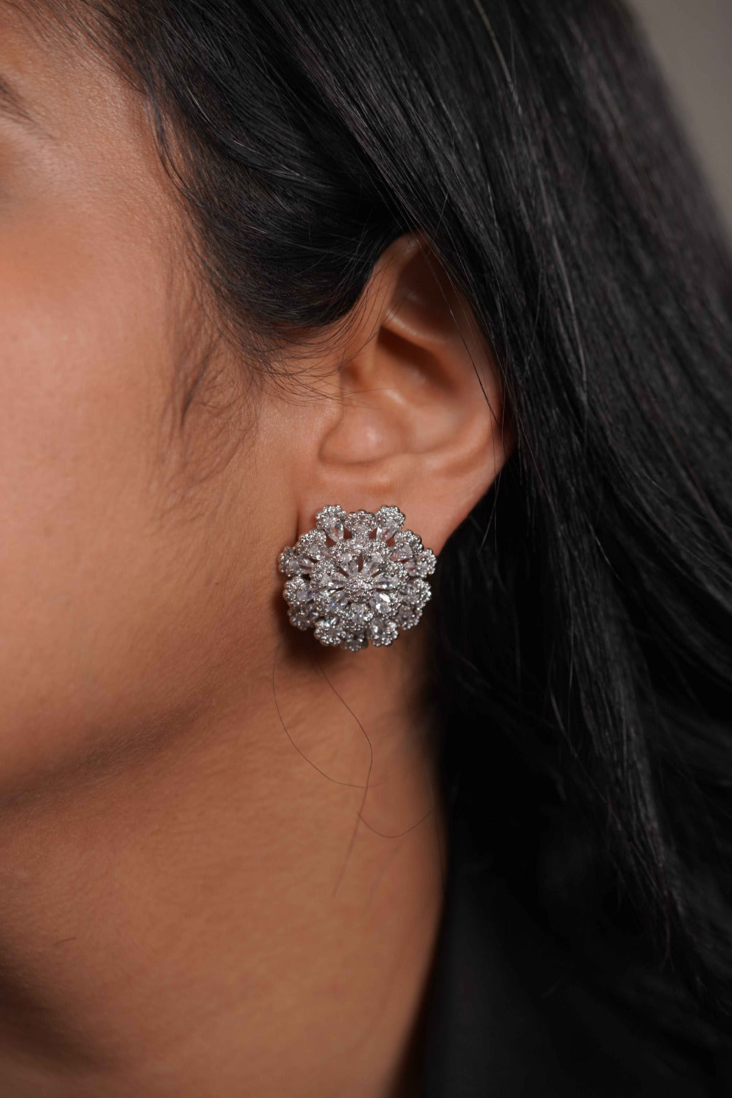 Mahua Diamond Next to Real Floral Studs