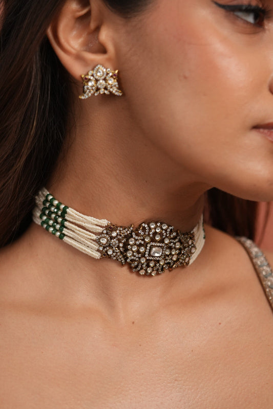 Sasha Pearl Choker Set | Antique Gold | Victorian