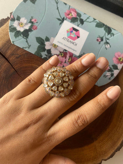 Mira Polki Moissanite Floral Uncut Diamond Ring | Adjustable
