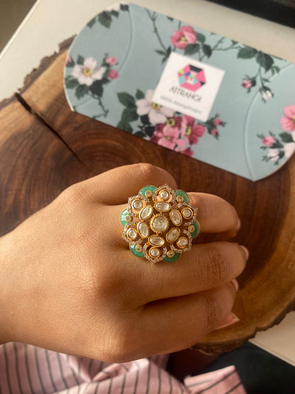 Meena Polki Moissanite Enamel Indian Ring | Adjustable
